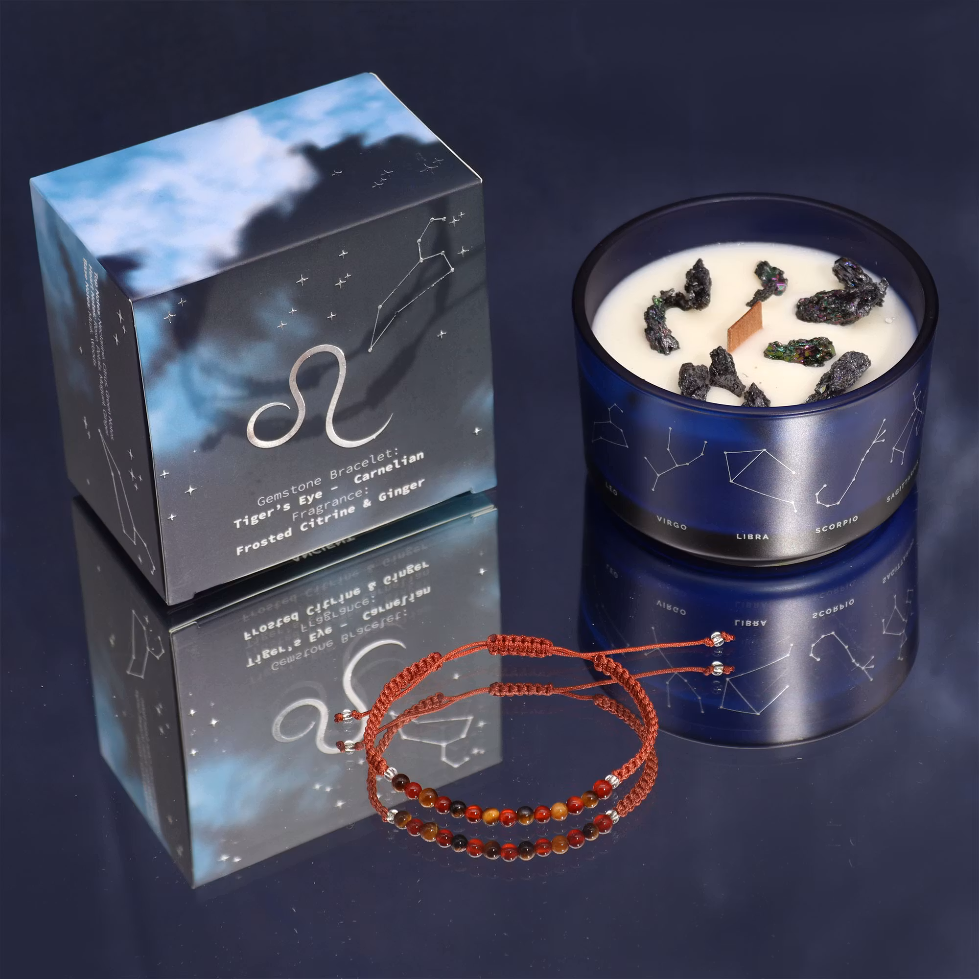 Ancient Wisdom - Zodiac Leo (Lejonet), Stjärntecken doftljus kit med Pyrit & kristallarmband