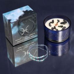 Ancient Wisdom - Zodiac Pisces (Fiskarna), Stjärntecken doftljus kit med Pyrit & kristallarmband