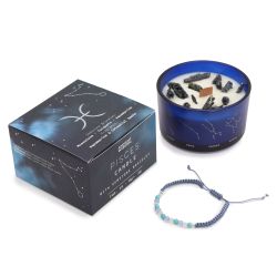 Ancient Wisdom - Zodiac Pisces (Fiskarna), Stjärntecken doftljus kit med Pyrit & kristallarmband