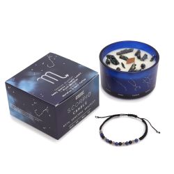 Ancient Wisdom - Zodiac Scorpio (Skorpionen), Stjärntecken doftljus kit med Pyrit & kristallarmband