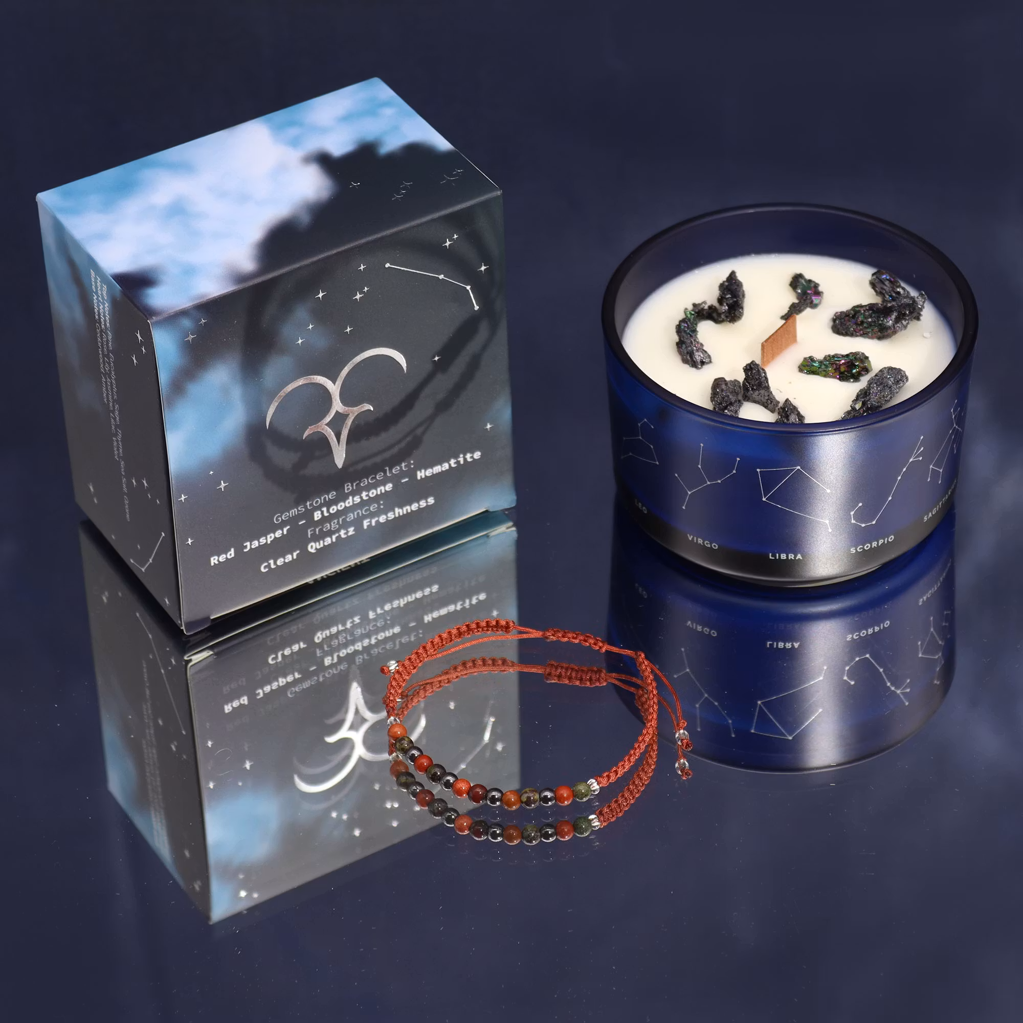 Ancient Wisdom - Zodiac Aries (Väduren), Stjärntecken doftljus kit med Pyrit & kristallarmband
