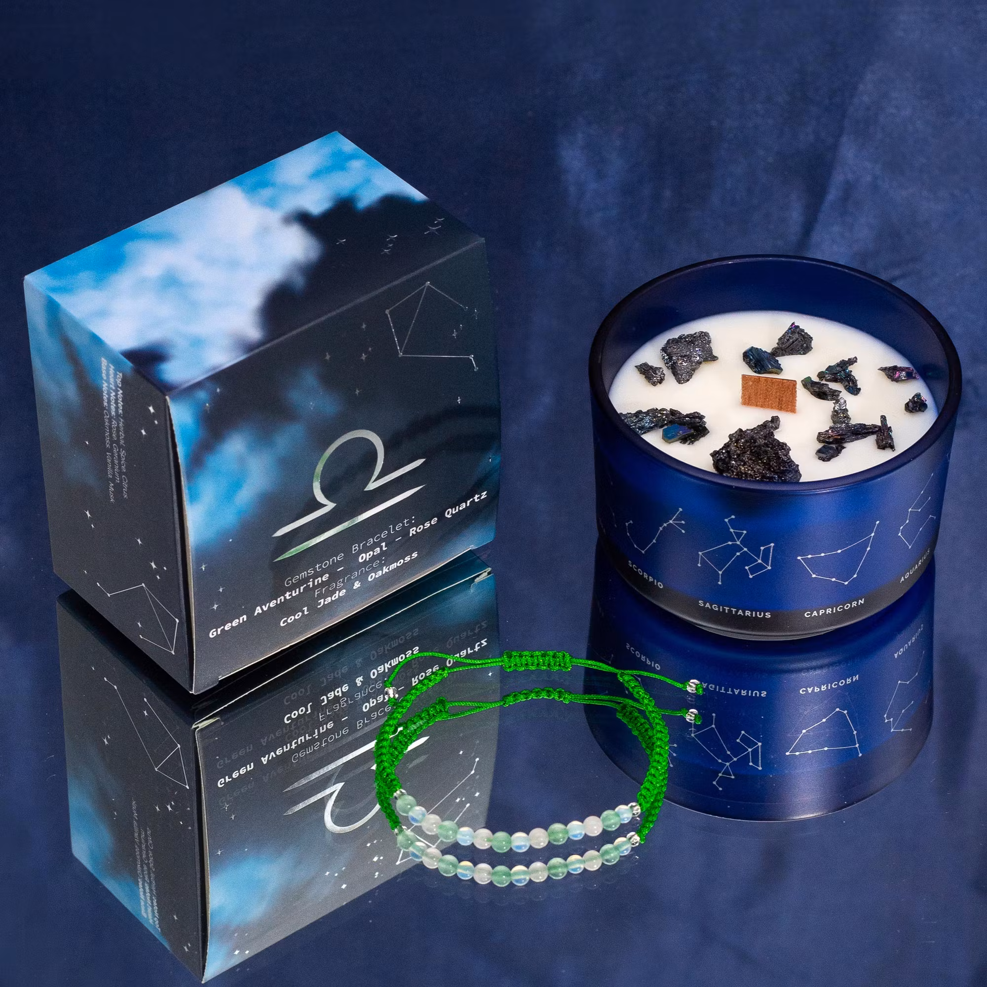 Ancient Wisdom - Zodiac Libra (Vågen), Stjärntecken doftljus kit med Pyrit & kristallarmband