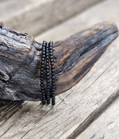 Onyx 3mm runda pärlor, justerbart armband 925 silver