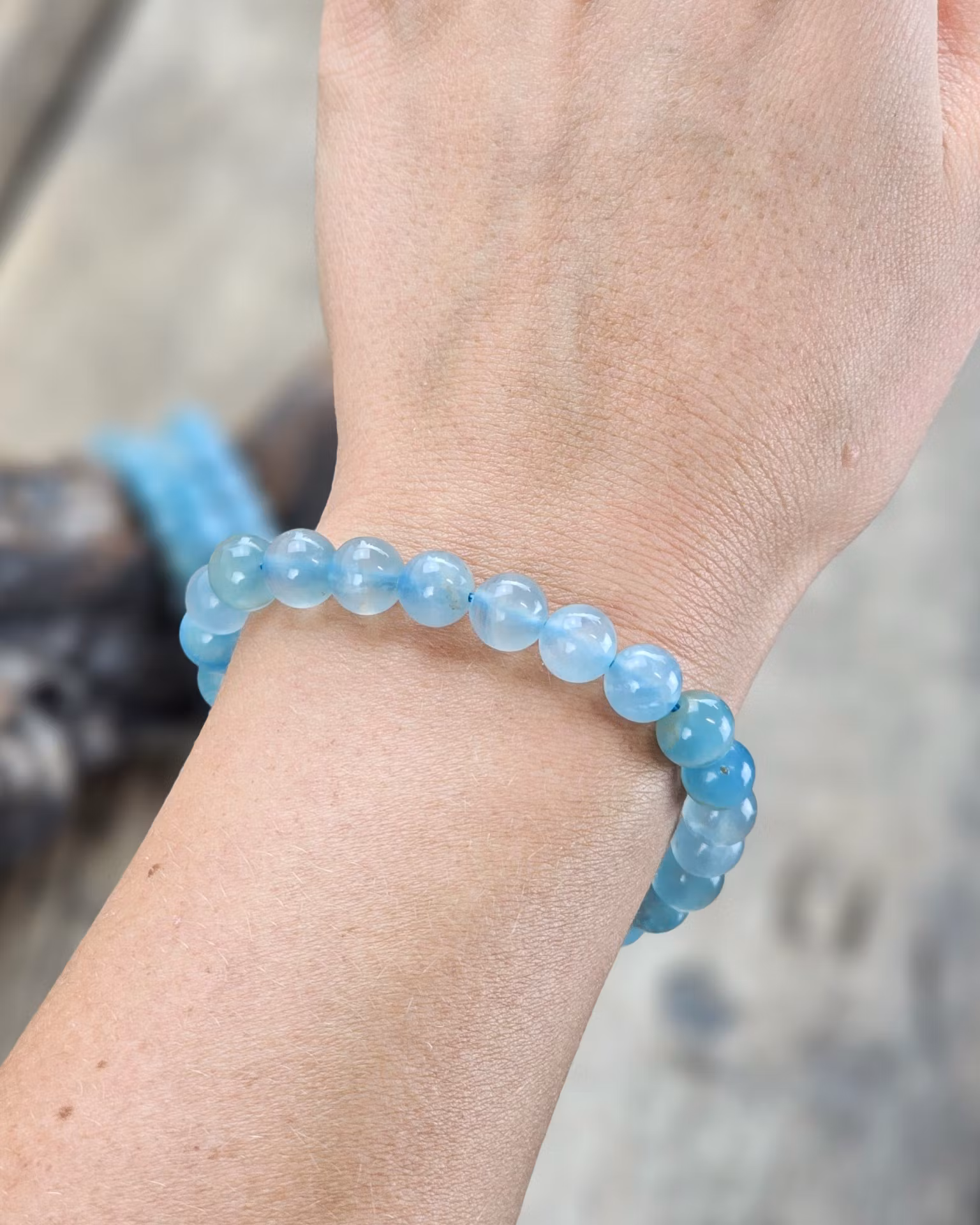 Blå Onyx extra, armband 8mm runda pärlor
