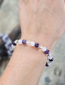 Ametist, Rosenkvarts & Bergkristall mix, armband 6mm runda pärlor
