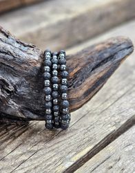 Lavasten & Hematit mix, armband 6mm runda pärlor