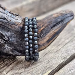 Lavasten & Hematit mix, armband 6mm runda pärlor