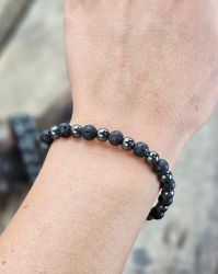 Lavasten & Hematit mix, armband 6mm runda pärlor