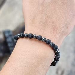 Lavasten & Hematit mix, armband 6mm runda pärlor