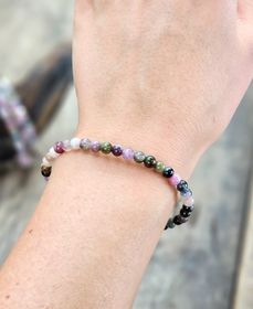 Vattenmelon Turmalin, armband 4mm runda pärlor