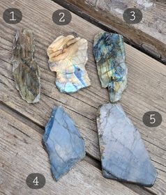 Labradorit, halvpolerad skiva #1-5