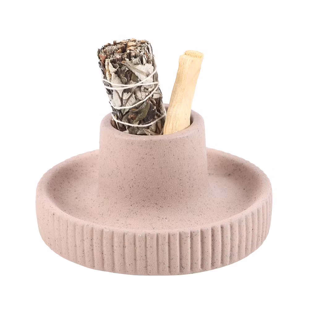 Palo Santo-brännare, rökelsehållare ribbad dusty beige