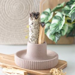 Palo Santo-brännare, rökelsehållare ribbad dusty beige