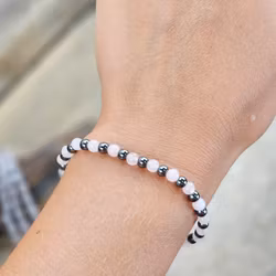 Rosenkvarts & Hematit mix, armband 4mm runda pärlor