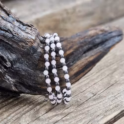 Rosenkvarts & Hematit mix, armband 4mm runda pärlor