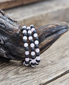Lavasten & Rosenkvarts mix, armband 6mm runda pärlor