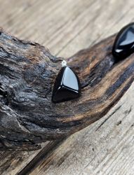 Svart Obsidian trumlad, silverpläterat hänge