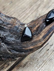 Svart Obsidian trumlad, silverpläterat hänge