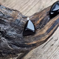 Svart Obsidian trumlad, silverpläterat hänge