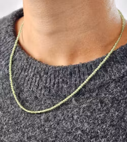 Peridot (Olivin), halsband 2mm facetterade pärlor 925s.