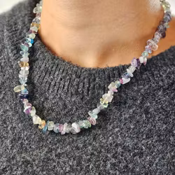 Regnbågsfluorit, chipshalsband 45 cm