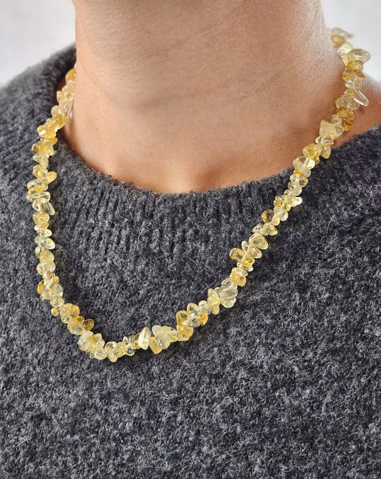 Citrin, chipshalsband 45 cm