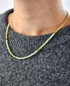 Grön Granat, halsband 4mm facetterade pärlor 925s.