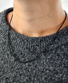 Svart Turmalin, halsband 2mm facetterade pärlor 925s.