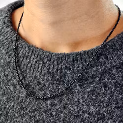 Svart Turmalin, halsband 2mm facetterade pärlor 925s.