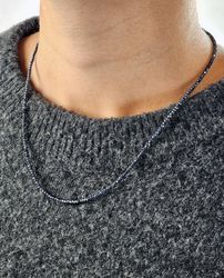 Grå/blå Spinell, halsband 2mm facetterade pärlor 925s.
