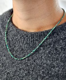 Krysokolla, halsband 2mm facetterade pärlor 925s.