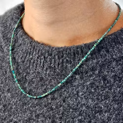 Krysokolla, halsband 2mm facetterade pärlor 925s.