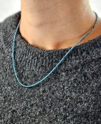 Blå Topas extra, halsband 2mm facetterade pärlor 925s.