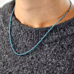 Blå Topas extra, halsband 2mm facetterade pärlor 925s.