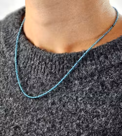 Blå Topas extra, halsband 2mm facetterade pärlor 925s.