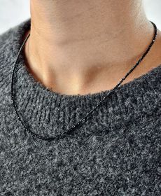 Svart Spinell, halsband 2mm facetterade pärlor 925s.