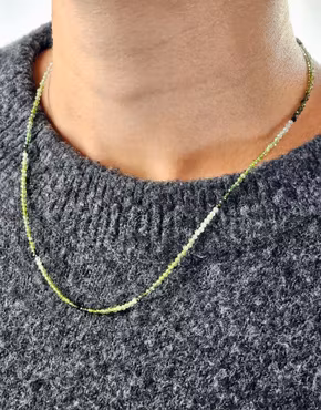 Grön Turmalin mix, halsband 2mm facetterade pärlor 925s.