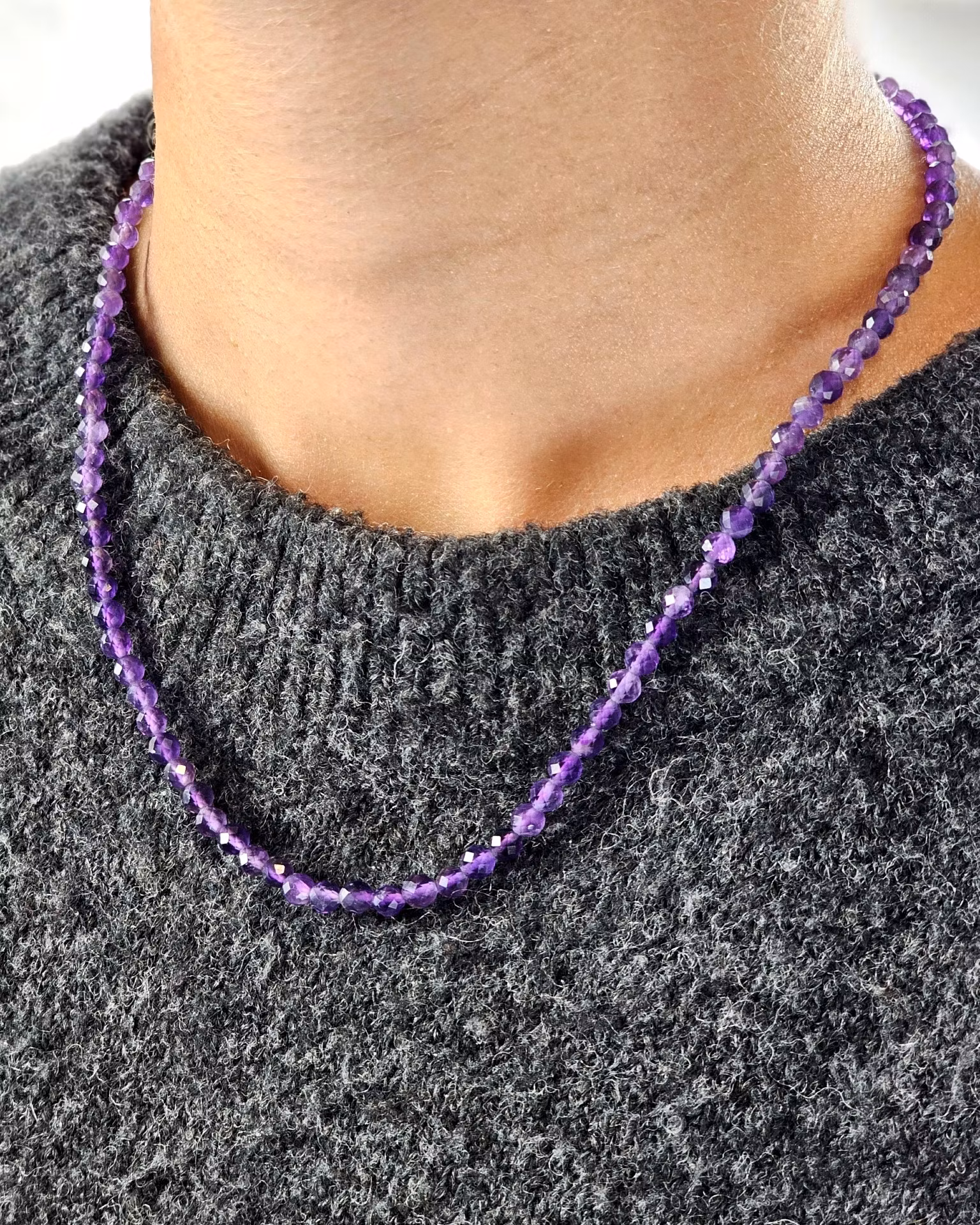 Ametist, halsband 4mm facetterade pärlor 925s.