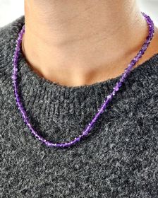 Ametist, halsband 4mm facetterade pärlor 925s.