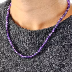 Ametist, halsband 4mm facetterade pärlor 925s.