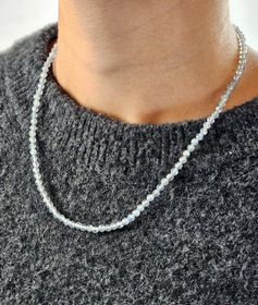 Labradorit, halsband 4mm facetterade pärlor 925s.