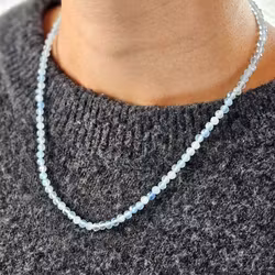 Akvamarin, halsband 4mm facetterade pärlor 925s.