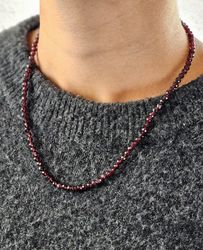 Granat, halsband 4mm facetterade pärlor 925s.