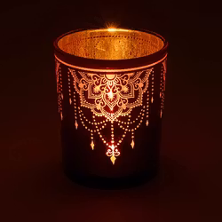 Ljuslykta stor - rosa & guld, Boho Mandala