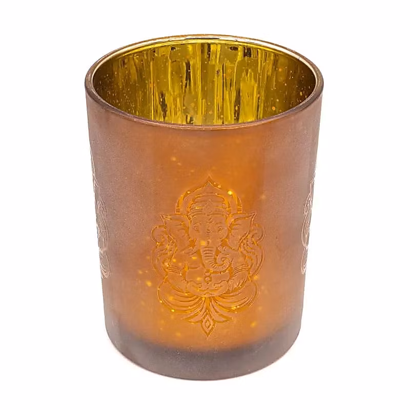 Ljuslykta stor - frostat glas bärnsten, Ganesha