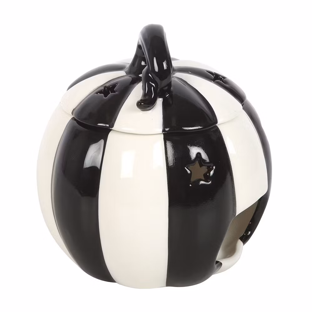 Oljebrännare / aromalampa - Randig Pumpa (Black & White Striped Pumpkin), keramik