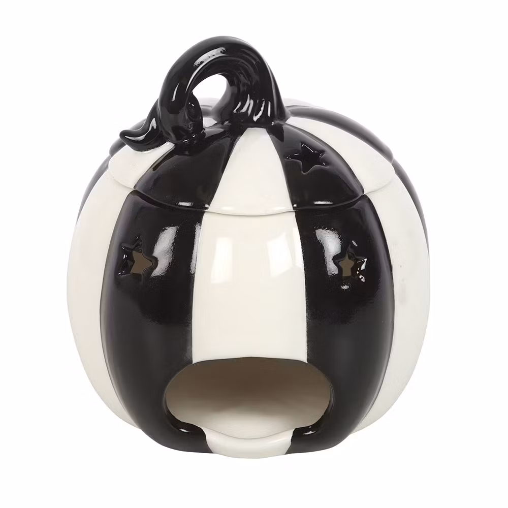 Oljebrännare / aromalampa - Randig Pumpa (Black & White Striped Pumpkin), keramik