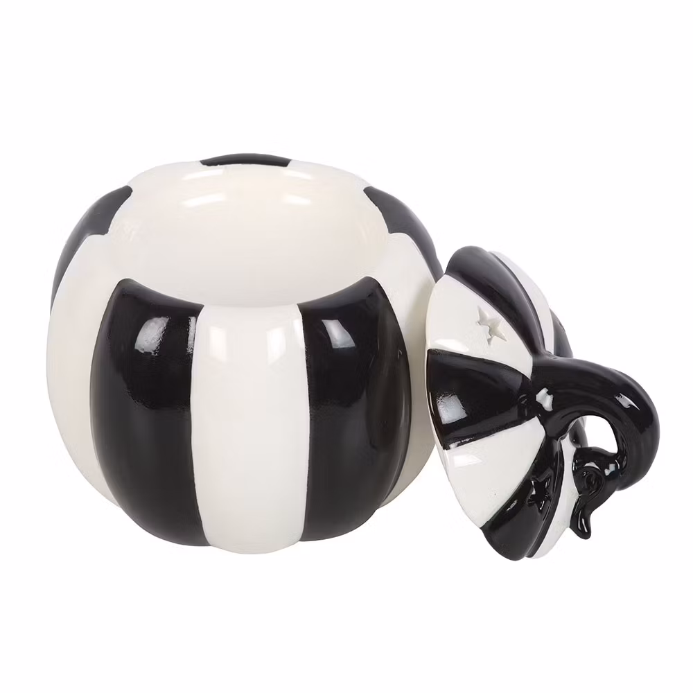 Oljebrännare / aromalampa - Randig Pumpa (Black & White Striped Pumpkin), keramik
