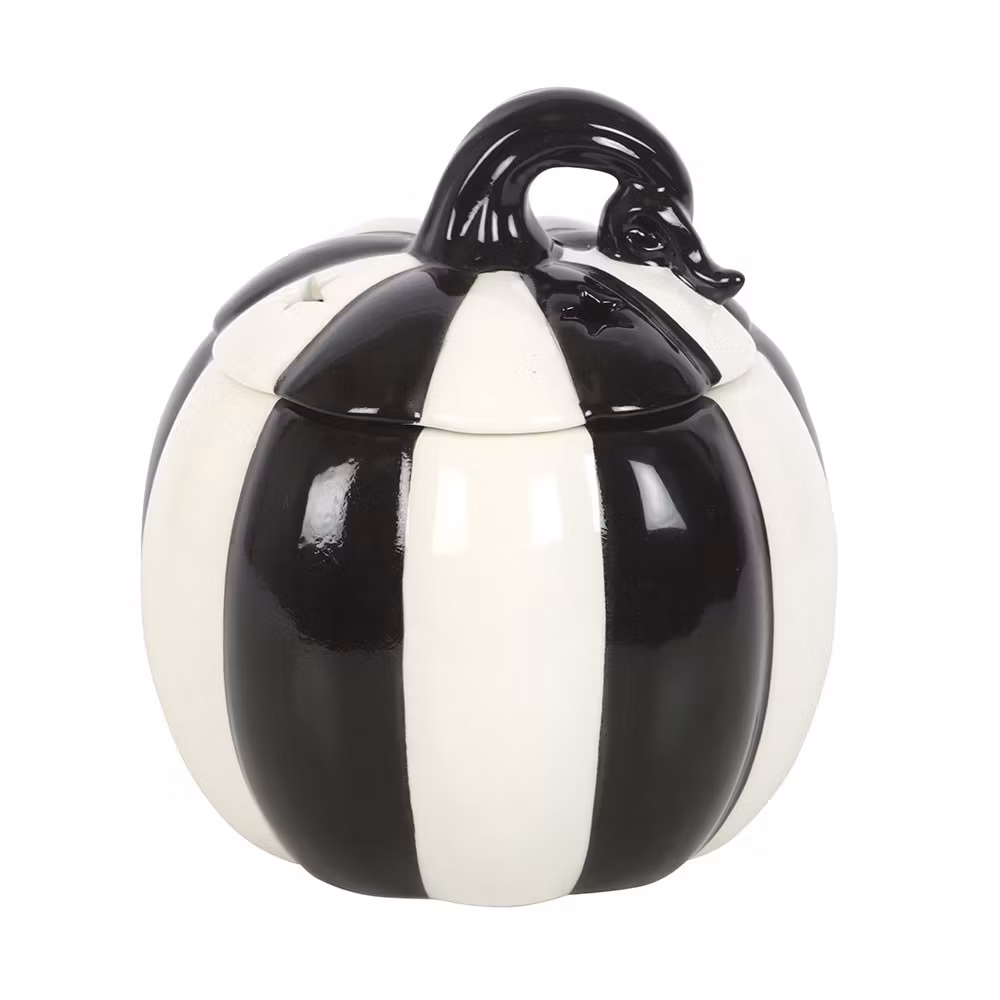 Oljebrännare / aromalampa - Randig Pumpa (Black & White Striped Pumpkin), keramik