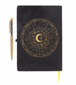 Astrology Wheel – A5 Journal med Obsidianpenna och gyllene kanter
